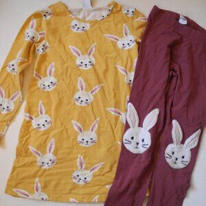 Lindex sweden Easter Bunny fuzzy knee patch dress leggings set 5 6 years EUC